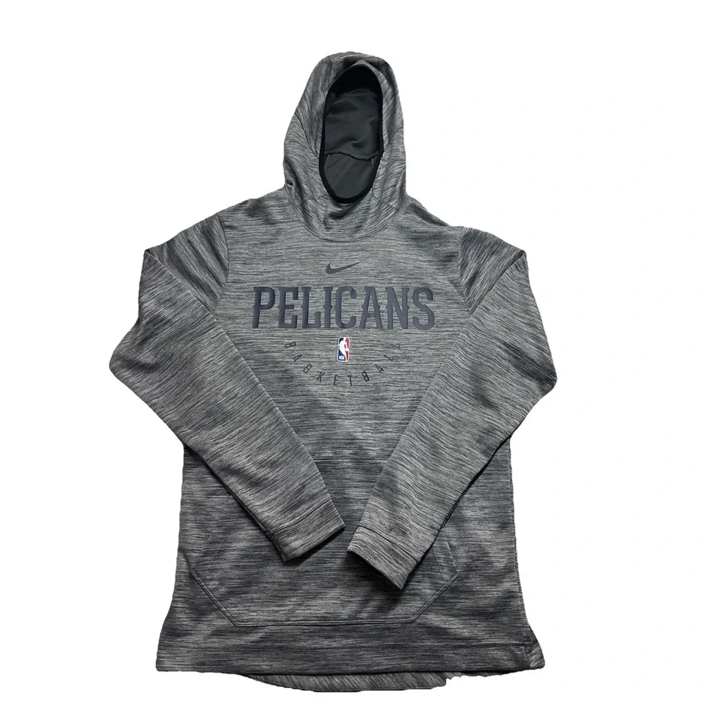 NBA‎ Nike Dri Fit Mens Gray Long Sleeve Pelicans Hoodie Size LT